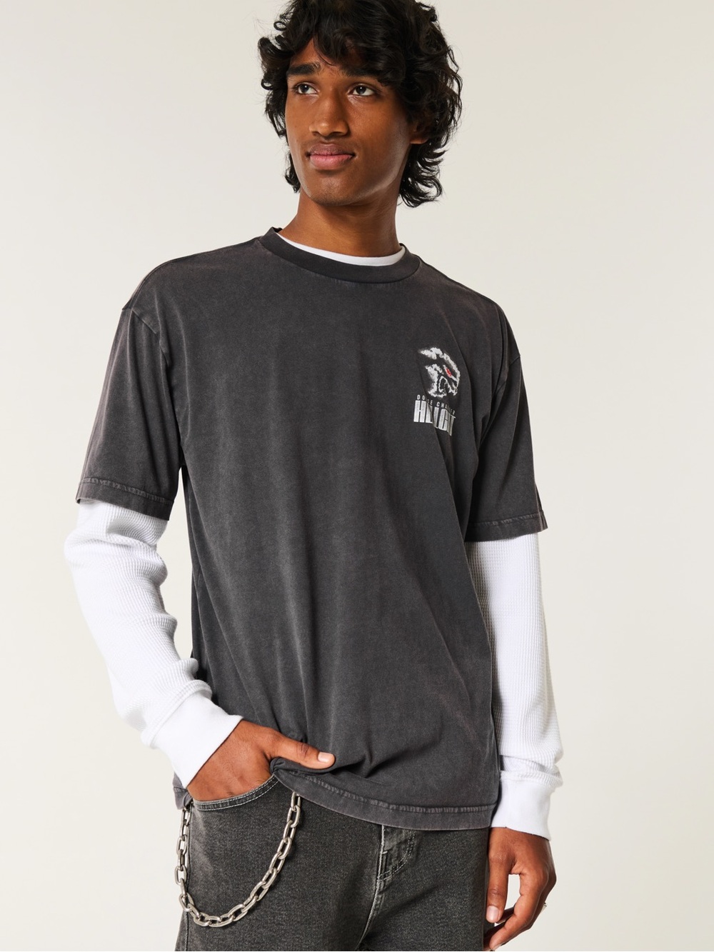 EUC Hollister Men's Boxy Dodge Charger Hellcat Graphic Tee Grey Size Large